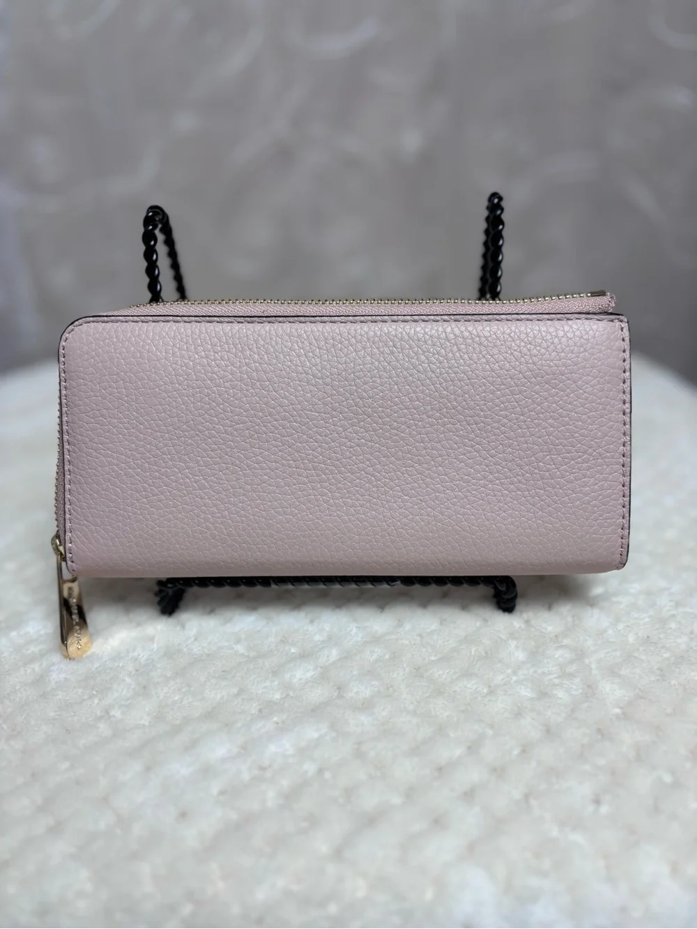Michael Kors Pale Pink Pebbled Leather Zip-Around Wallet with Gold Logo